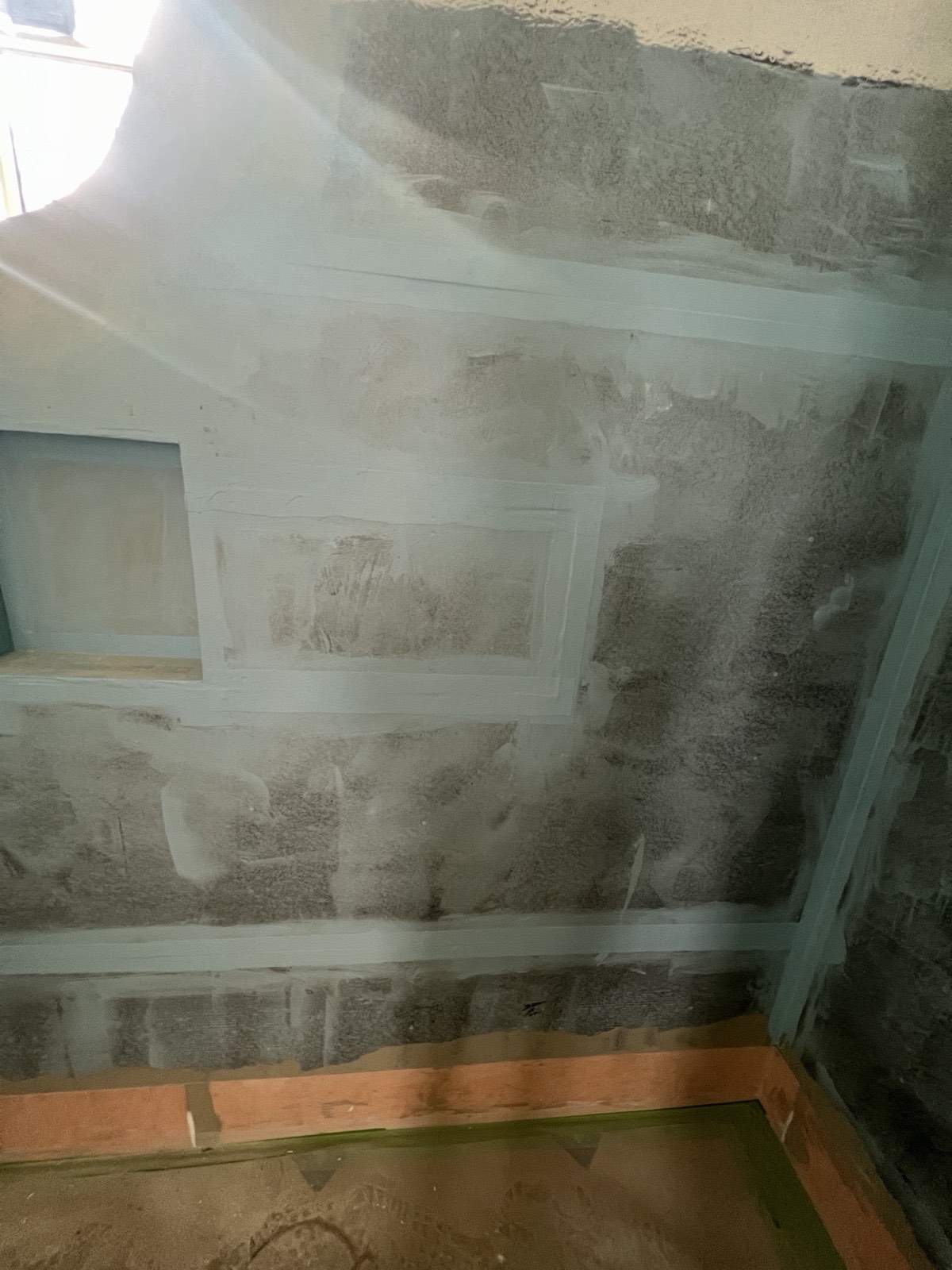 Shower walls prepped for Tadelakt waterproof lime plaster