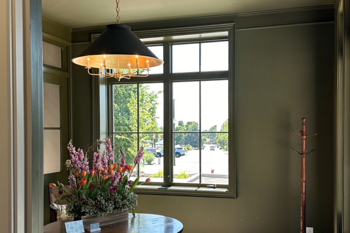 Entry vestibule painted in Farrow & Ball Cardamom at W Design Collective in Holladay, by Hillside Painting